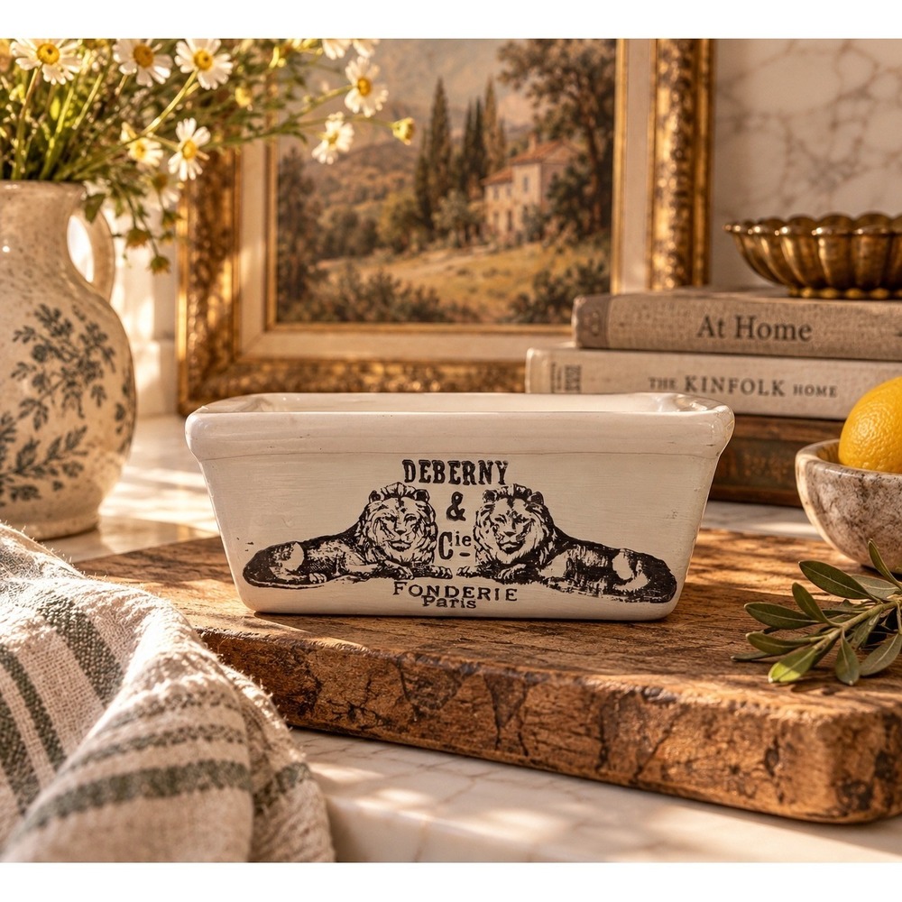 Deberny & Cie Fonderie Paris Lion Ceramic Loaf Pan White French Farmhouse Dish